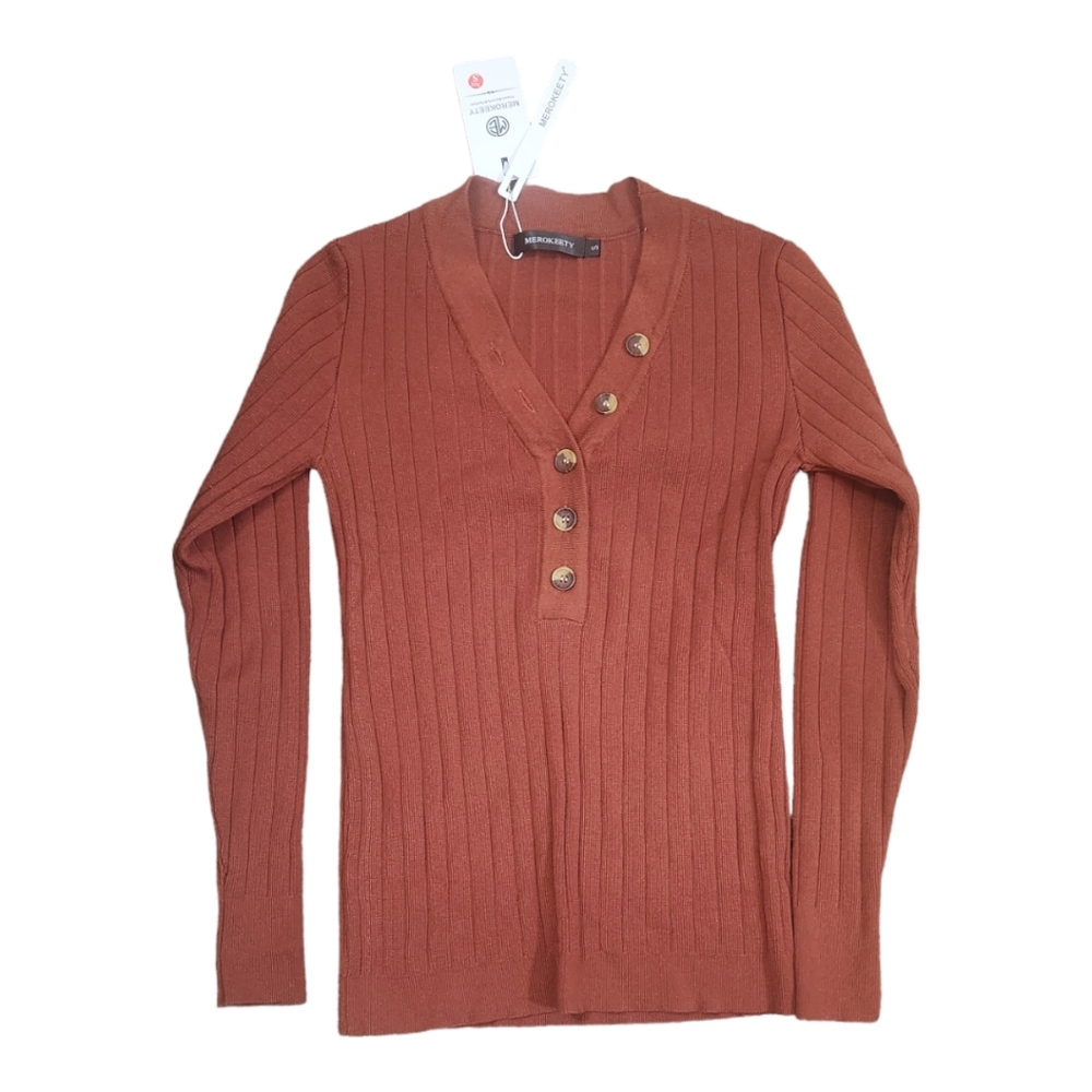 Rust Orange Half-Button Sweater
